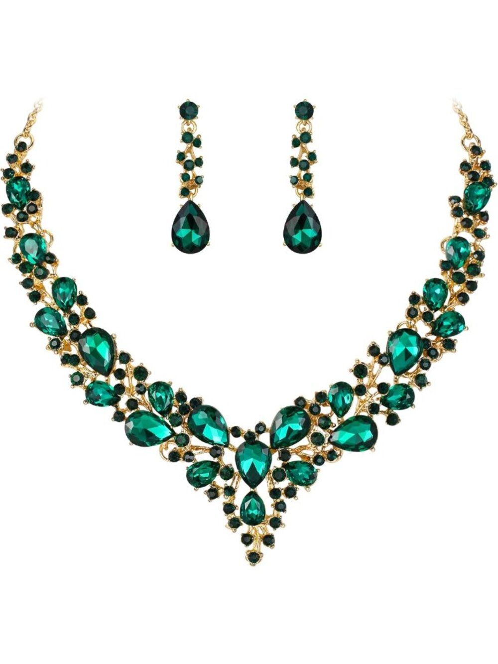 Elegant Women's Wedding Statement Necklace & Dangle Earrings Jewelry Set